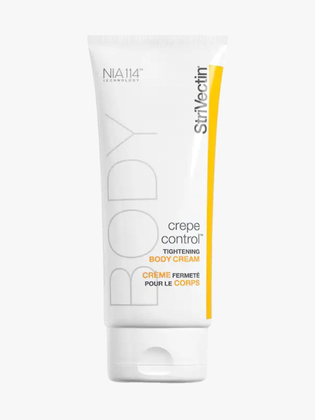 StriVectin Crepe Control Tightening Body Cream in branded tube component on a light gray background