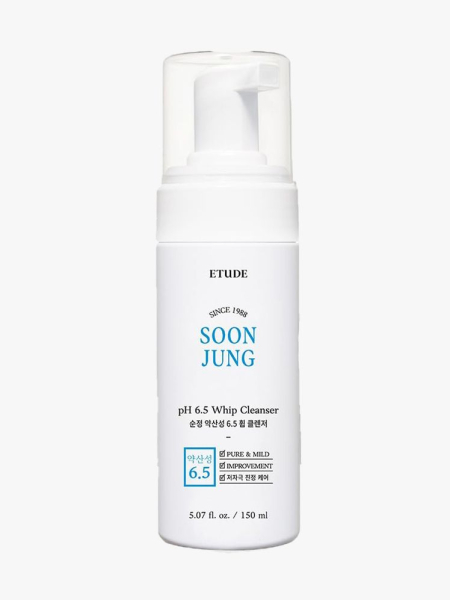 Etude House SoonJung pH 6.5 Whip Cleanser white pump bottle on light gray background